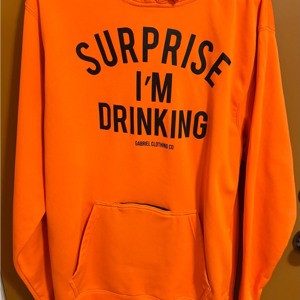 J. America Orange Hoodie with Black Text